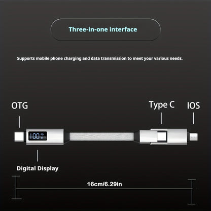3 in 1 Magnetic LED display Keychain Cable