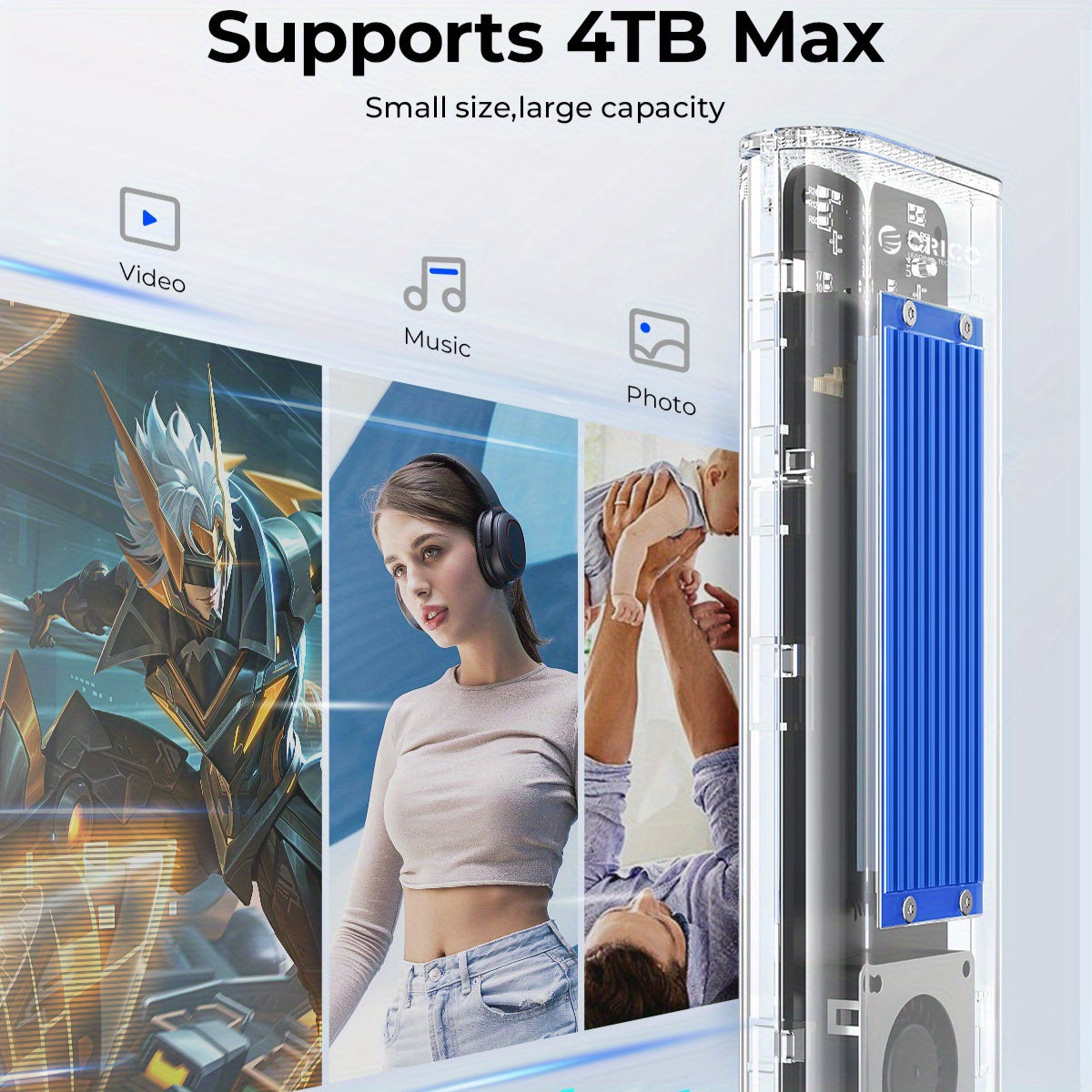 ORICO 40Gbps M.2 NVMe SSD Enclosure with Built-in Cooling Fan